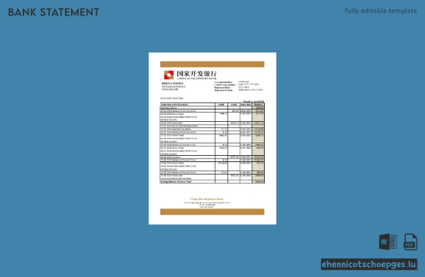 Beispiel für einen Kontoauszug der China Development Bank (Excel-Vorschau)